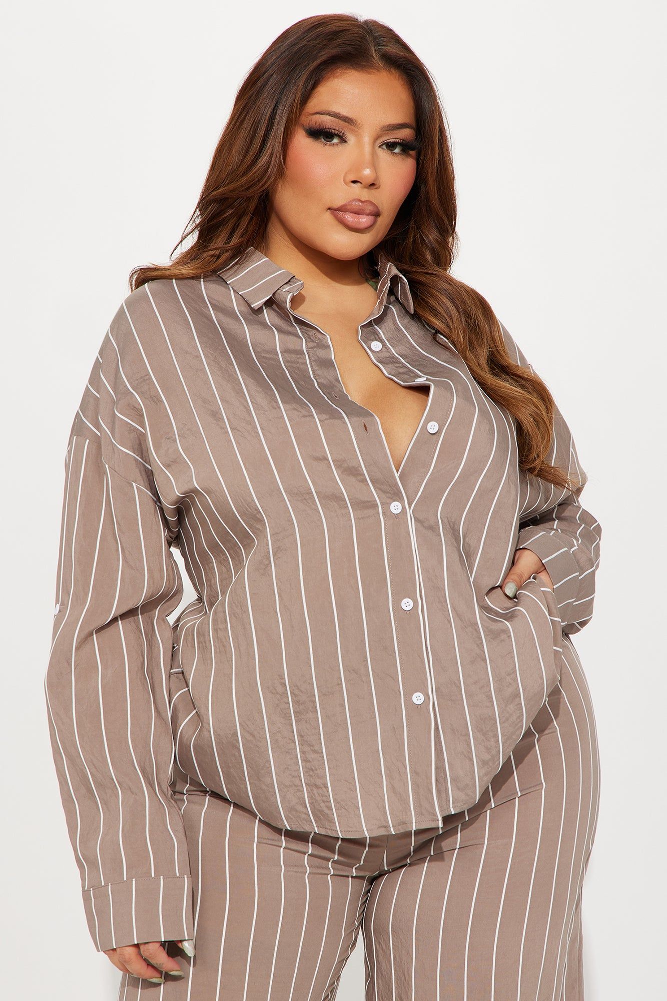 Don't Tempt Me Striped Pant Set - Mocha sold by Fashion Nova product image thumbnail 5