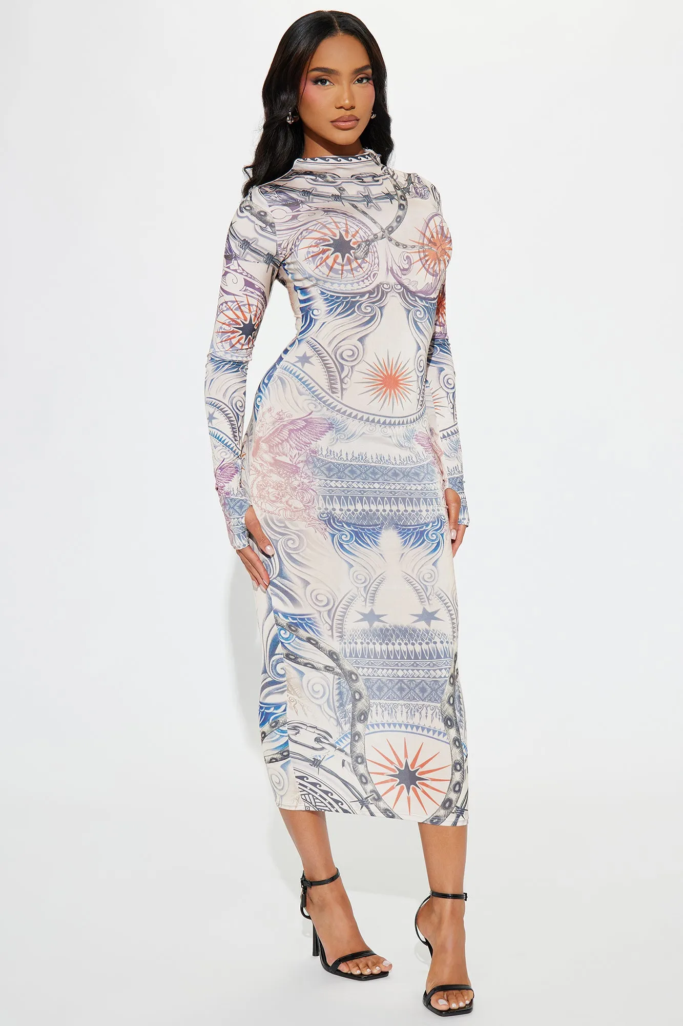 Estrella Mock Neck Midi Dress - Nude sold by Fashion Nova