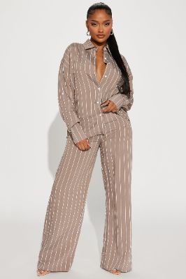 Don't Tempt Me Striped Pant Set - Mocha sold by Fashion Nova