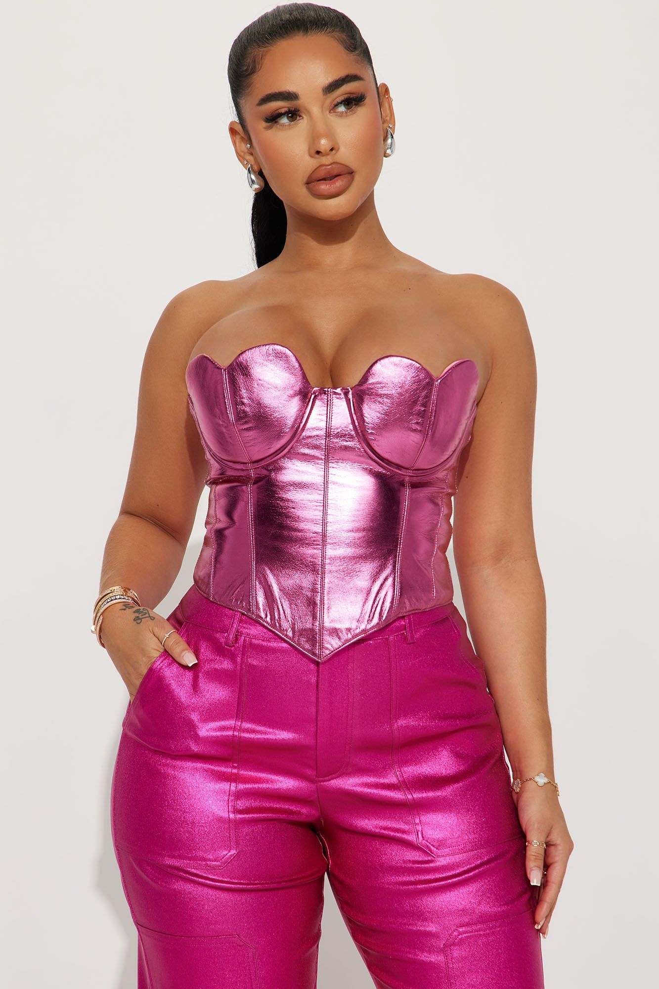 Lover Girl Metallic Corset Top - Pink sold by Fashion Nova