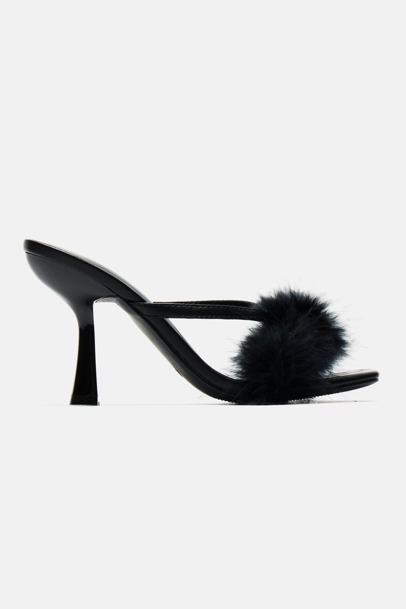 Gwen Feather Heeled Mules - Black sold by Fashion Nova