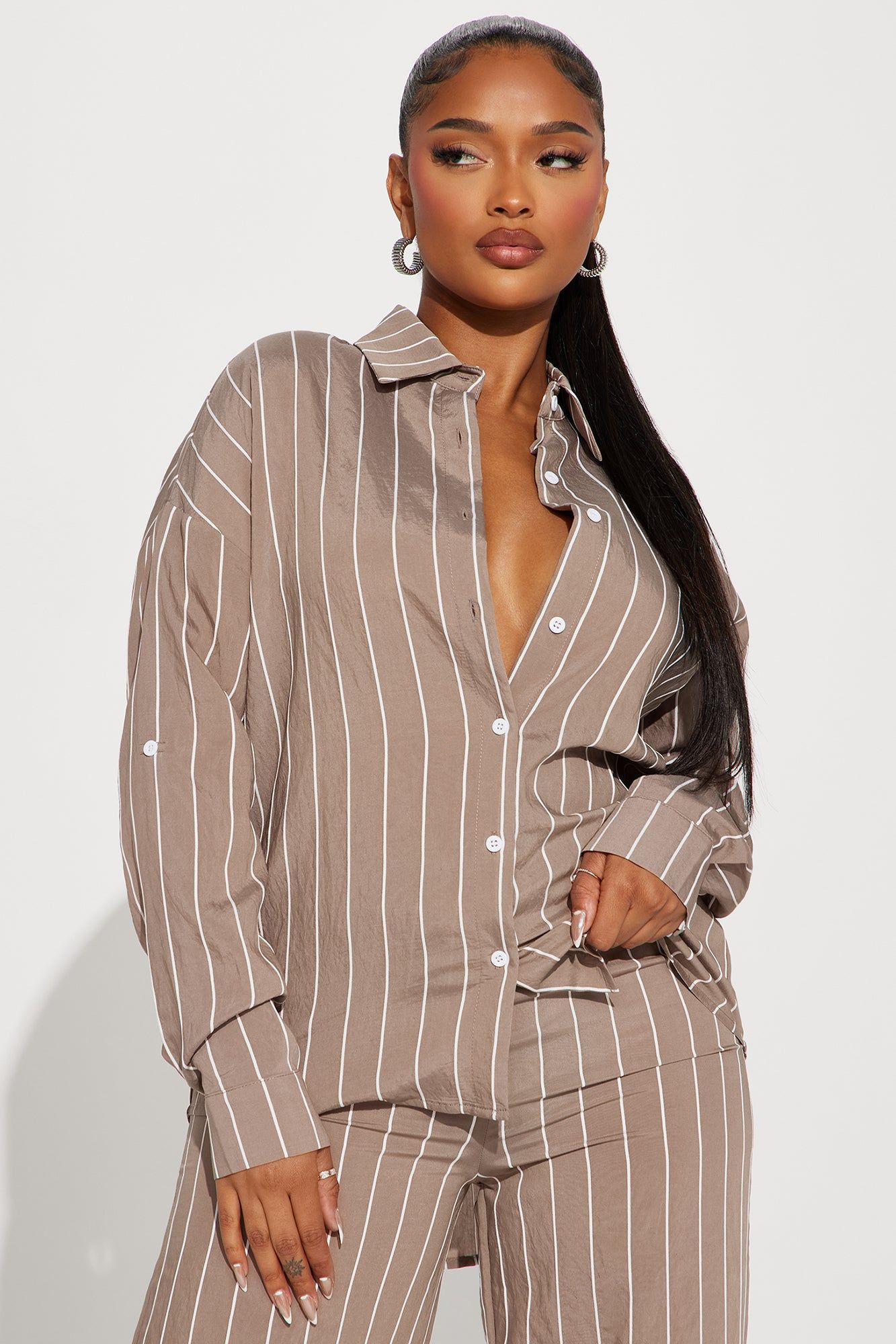 Don't Tempt Me Striped Pant Set - Mocha sold by Fashion Nova product image thumbnail 2