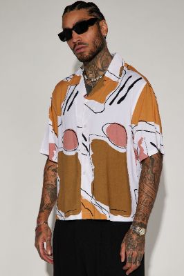 Art Show Button Up Shirt - White/combo sold by Fashion Nova