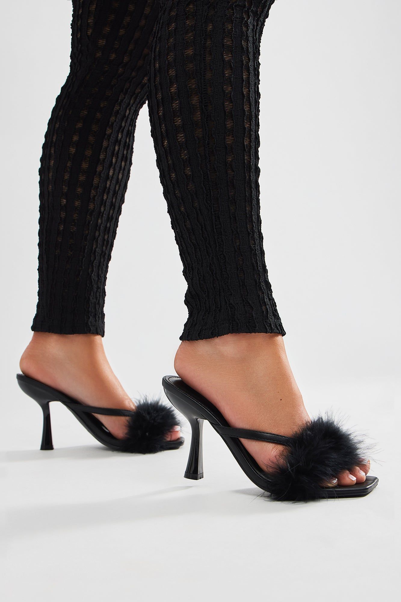 Gwen Feather Heeled Mules - Black sold by Fashion Nova product image thumbnail 2