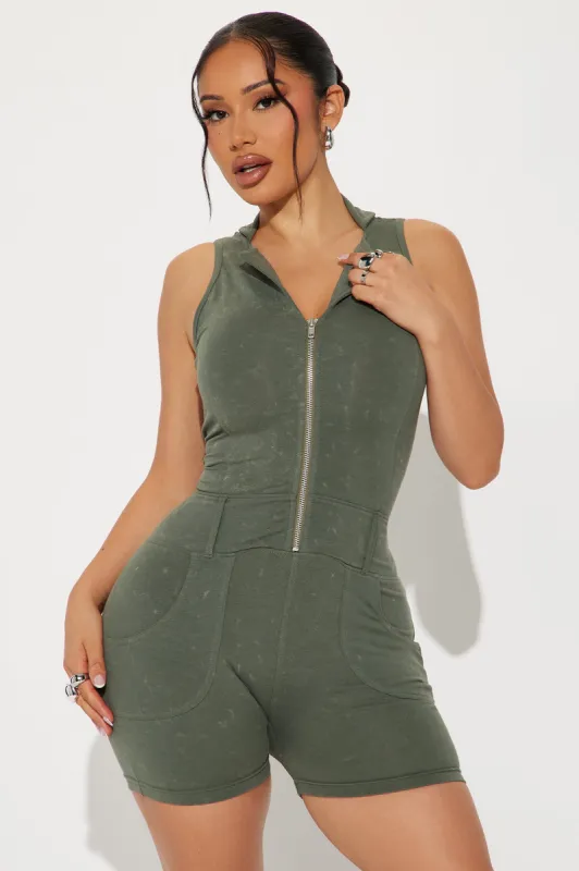 Liberty Washed Romper - Olive sold by Fashion Nova