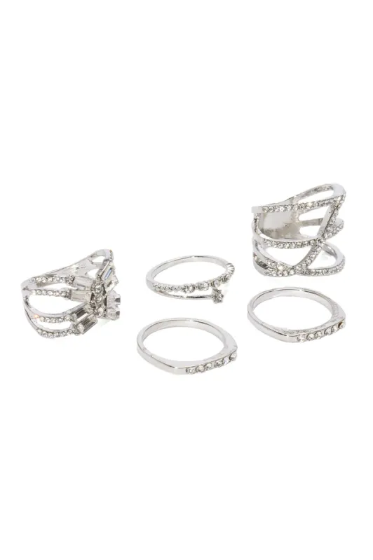 Wish You The Best 5 Piece Ring Set - Silver sold by Fashion Nova