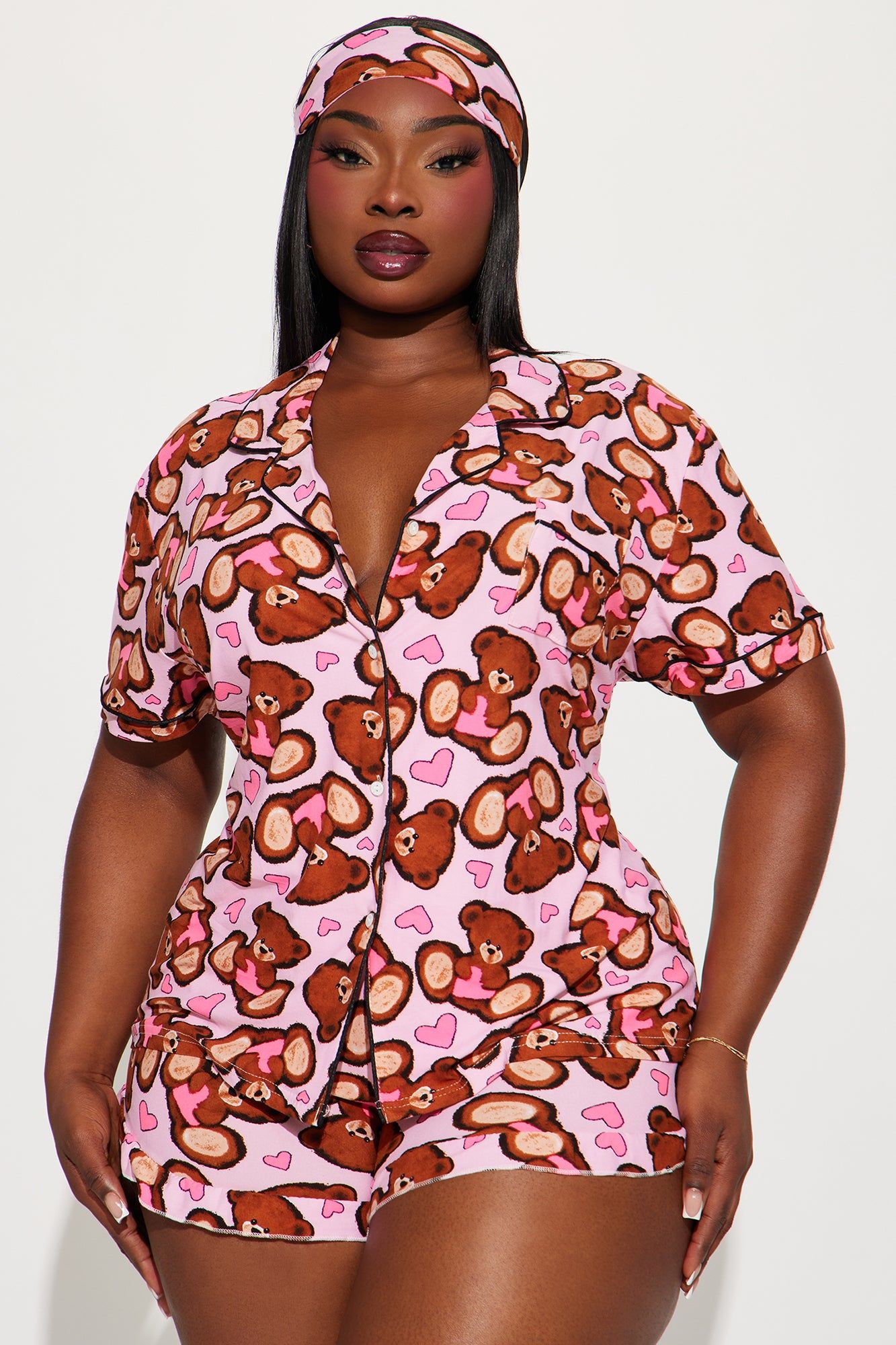 Love This Bed 3 Piece PJ Short Set - Pink/combo sold by Fashion Nova product image thumbnail 4