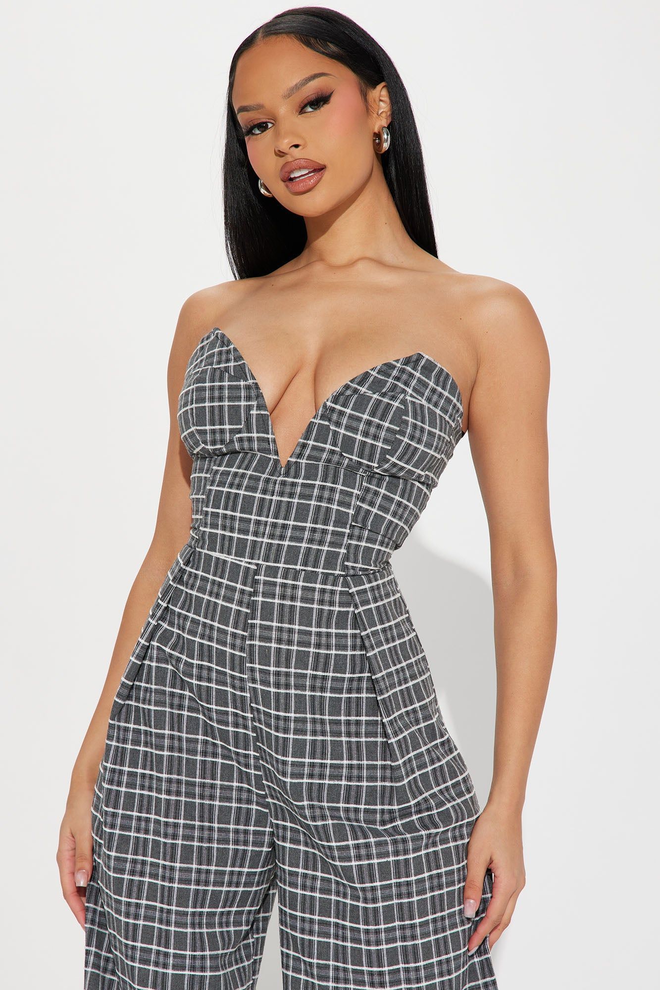 Let Me Out Plaid Jumpsuit - Charcoal/combo sold by Fashion Nova product image thumbnail 2