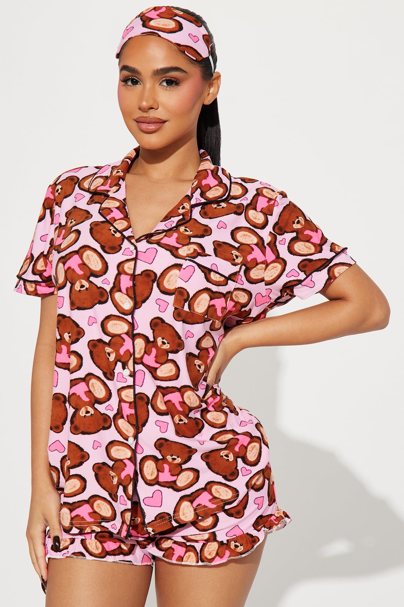 Love This Bed 3 Piece PJ Short Set - Pink/combo sold by Fashion Nova