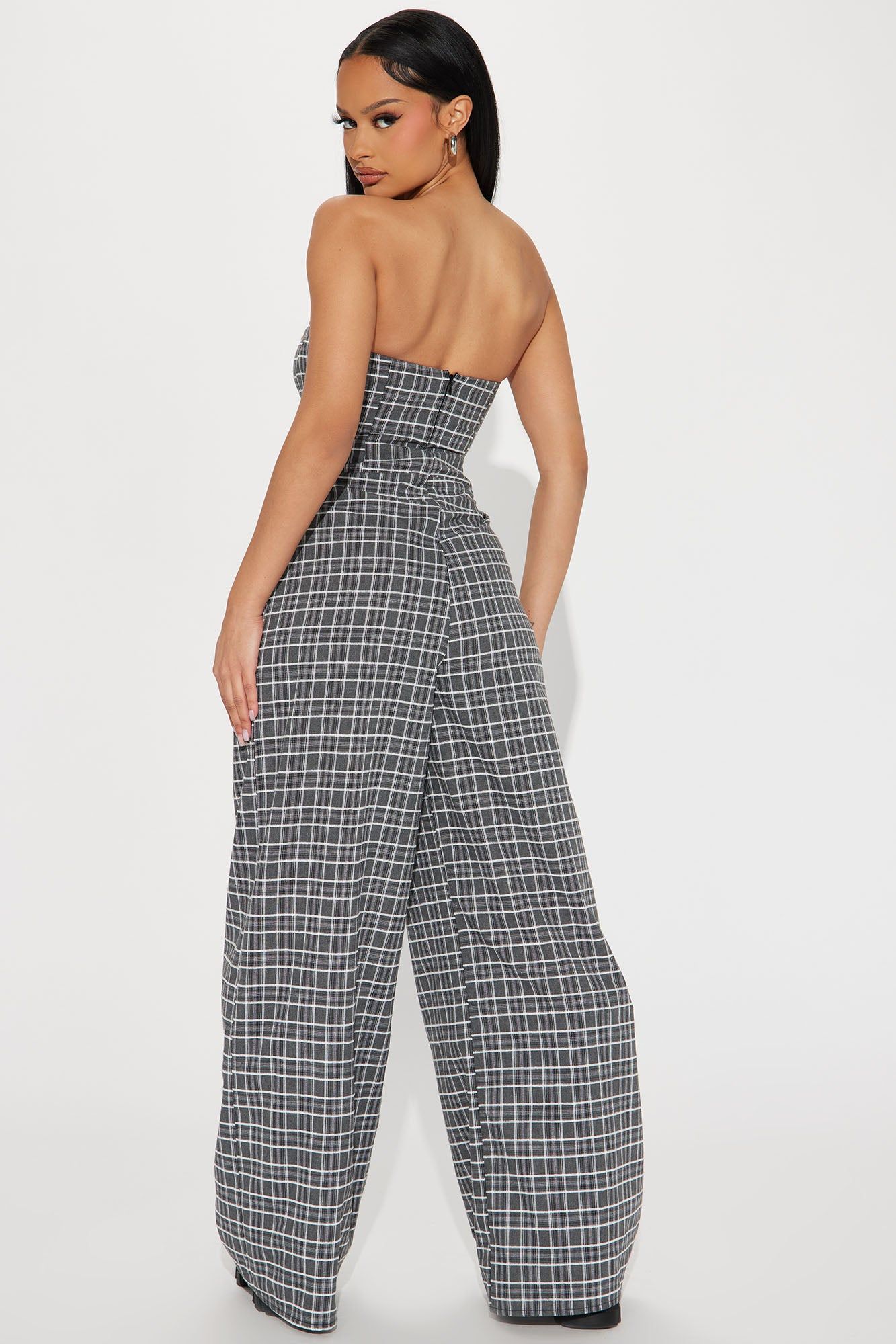 Let Me Out Plaid Jumpsuit - Charcoal/combo sold by Fashion Nova product image thumbnail 3