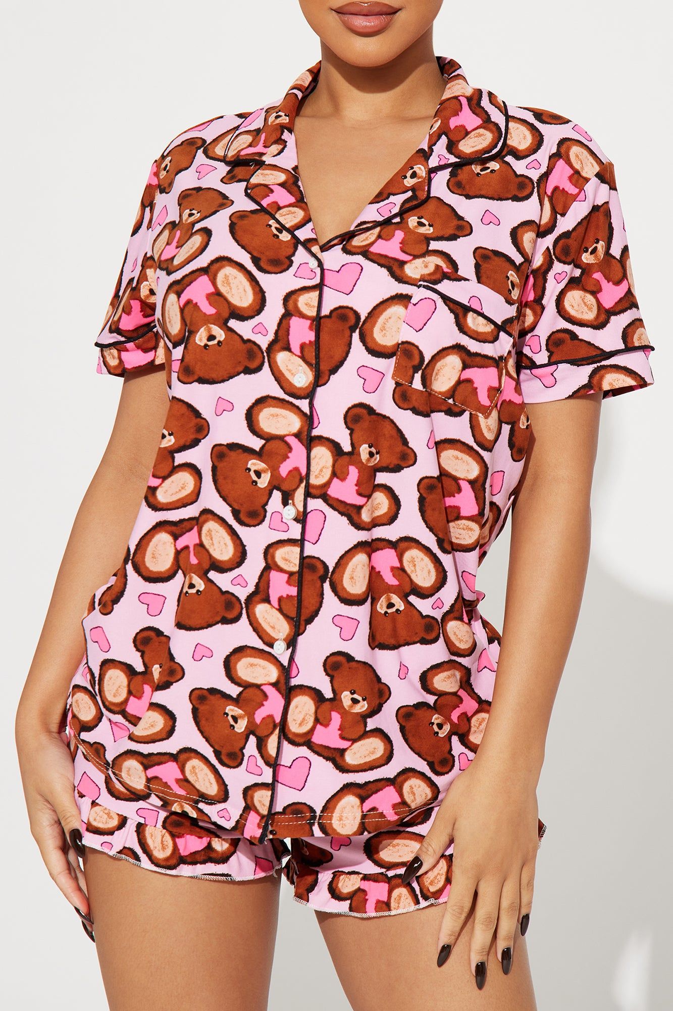 Love This Bed 3 Piece PJ Short Set - Pink/combo sold by Fashion Nova product image thumbnail 2