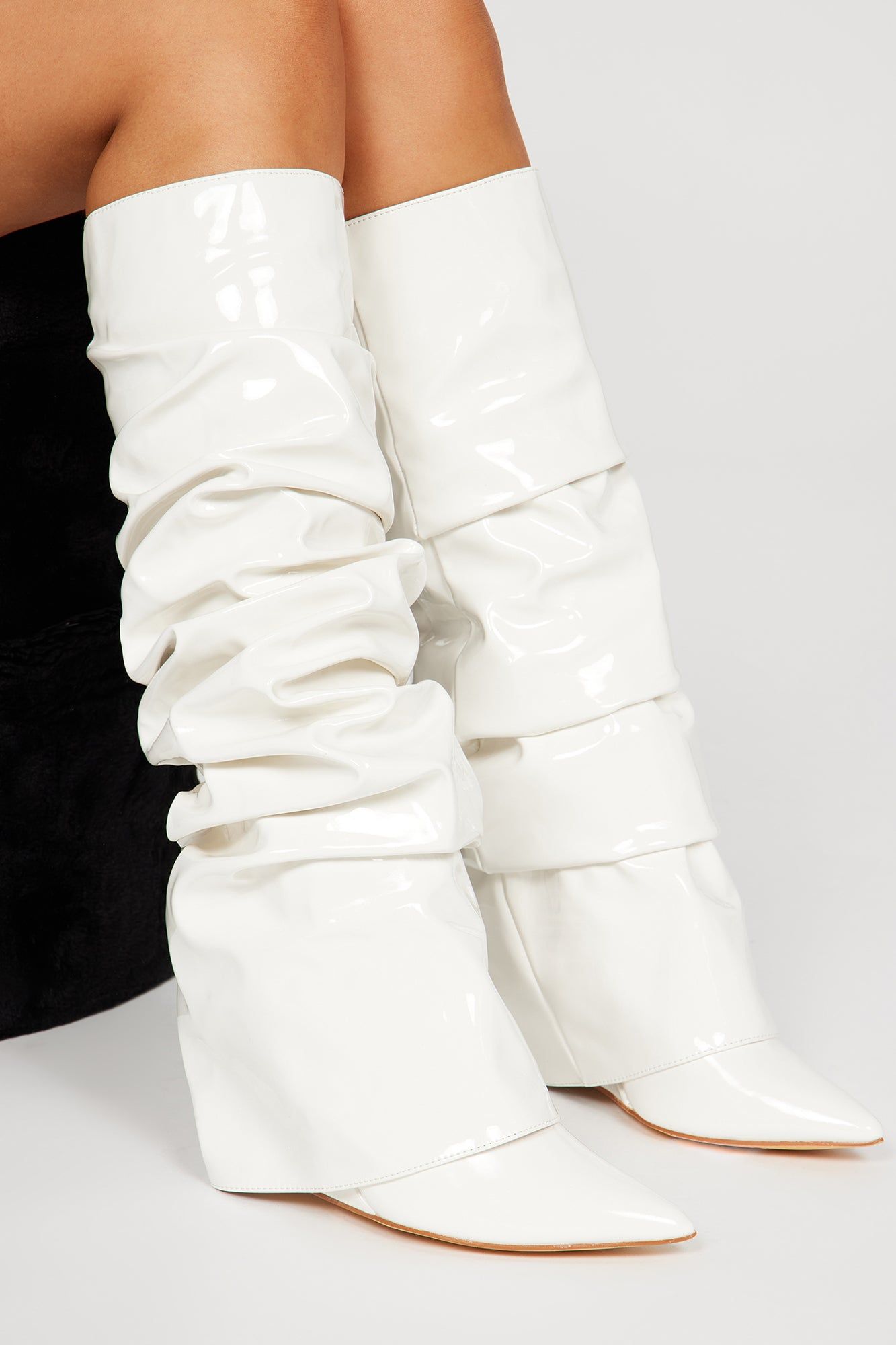 Layla Knee High Overlay Boots - White sold by Fashion Nova