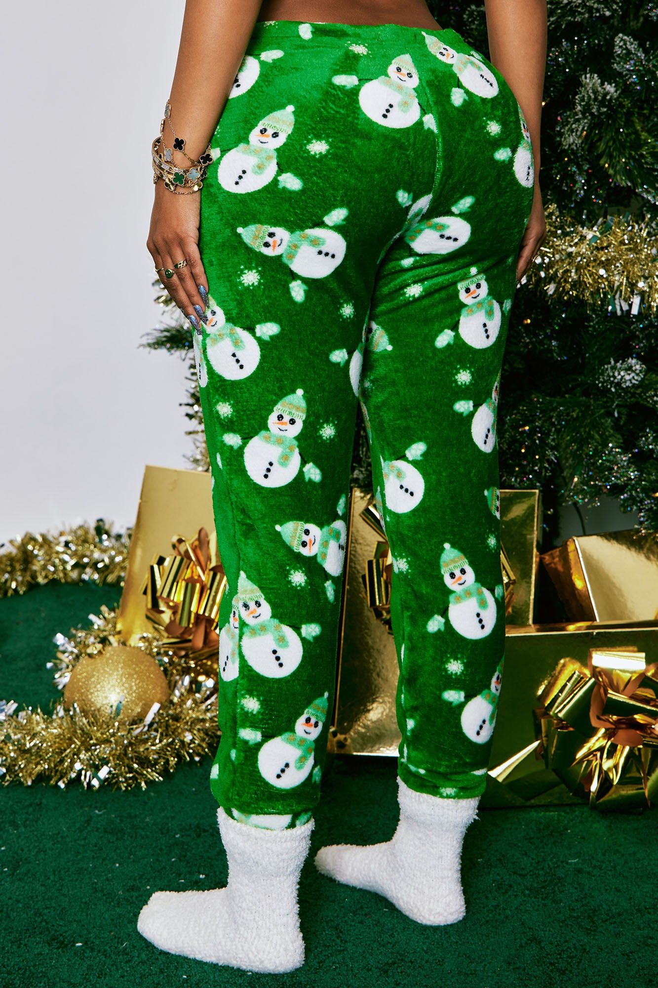 Build A Snowman Plush PJ Joggers - Green/combo sold by Fashion Nova product image thumbnail 3