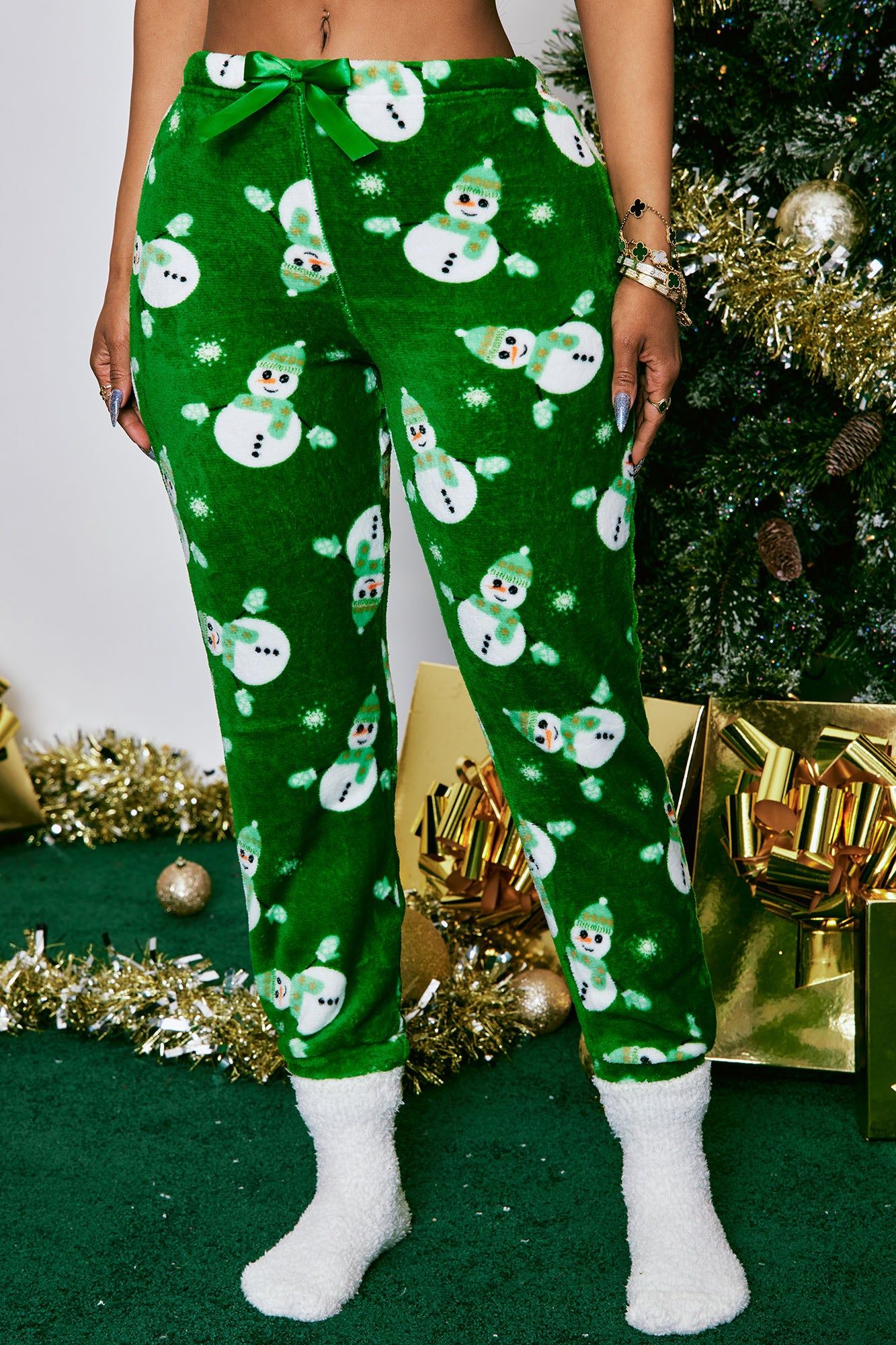 Build A Snowman Plush PJ Joggers - Green/combo sold by Fashion Nova product image thumbnail 2