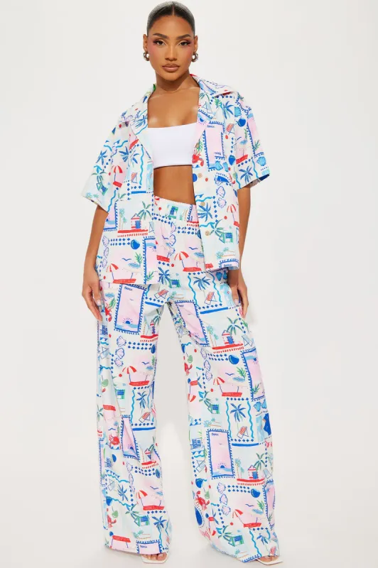 Send Me A Postcard Pant Set - Blue/combo sold by Fashion Nova