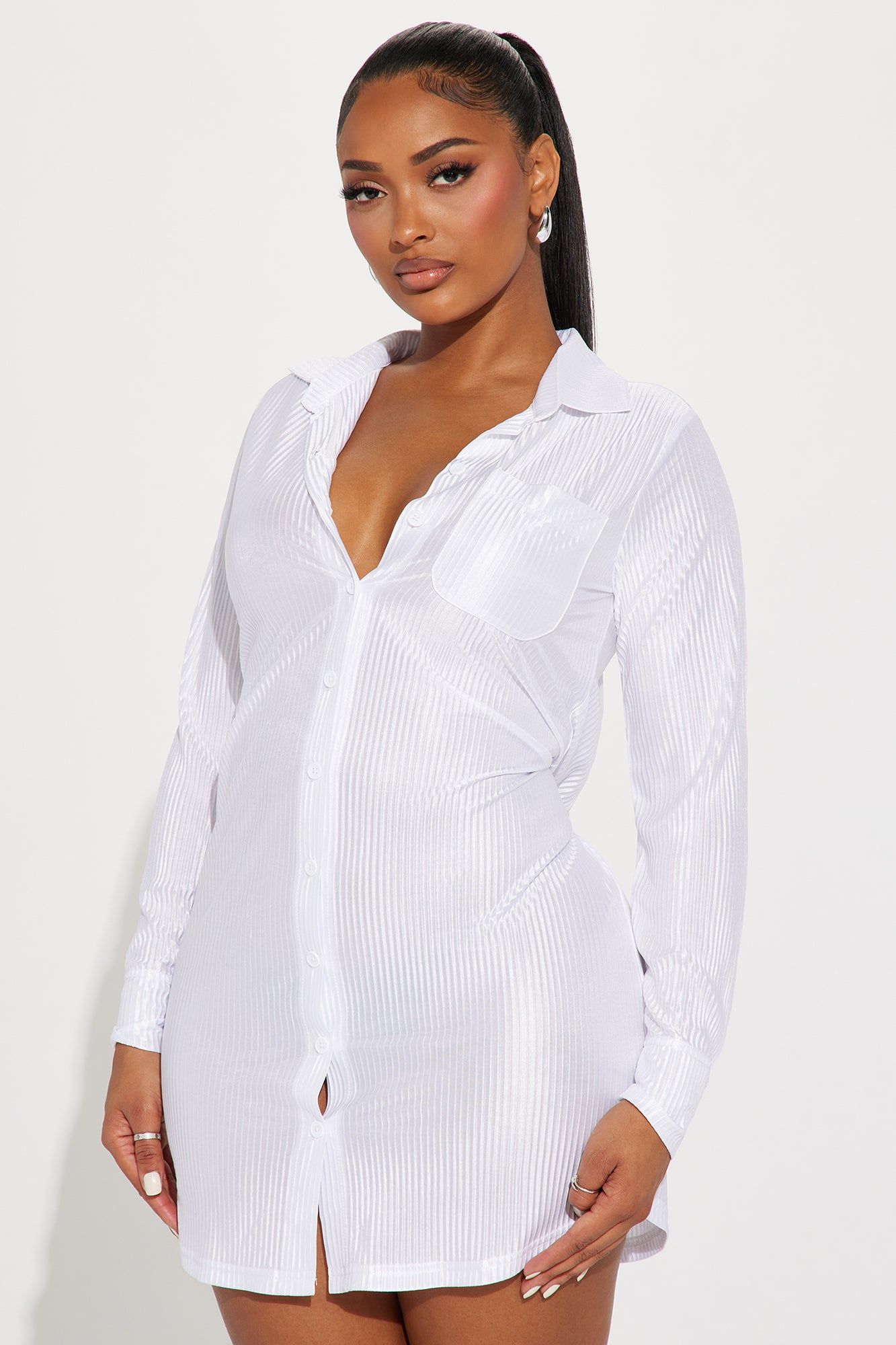 Lisa Plisse Shirt Dress - White sold by Fashion Nova product image thumbnail 2