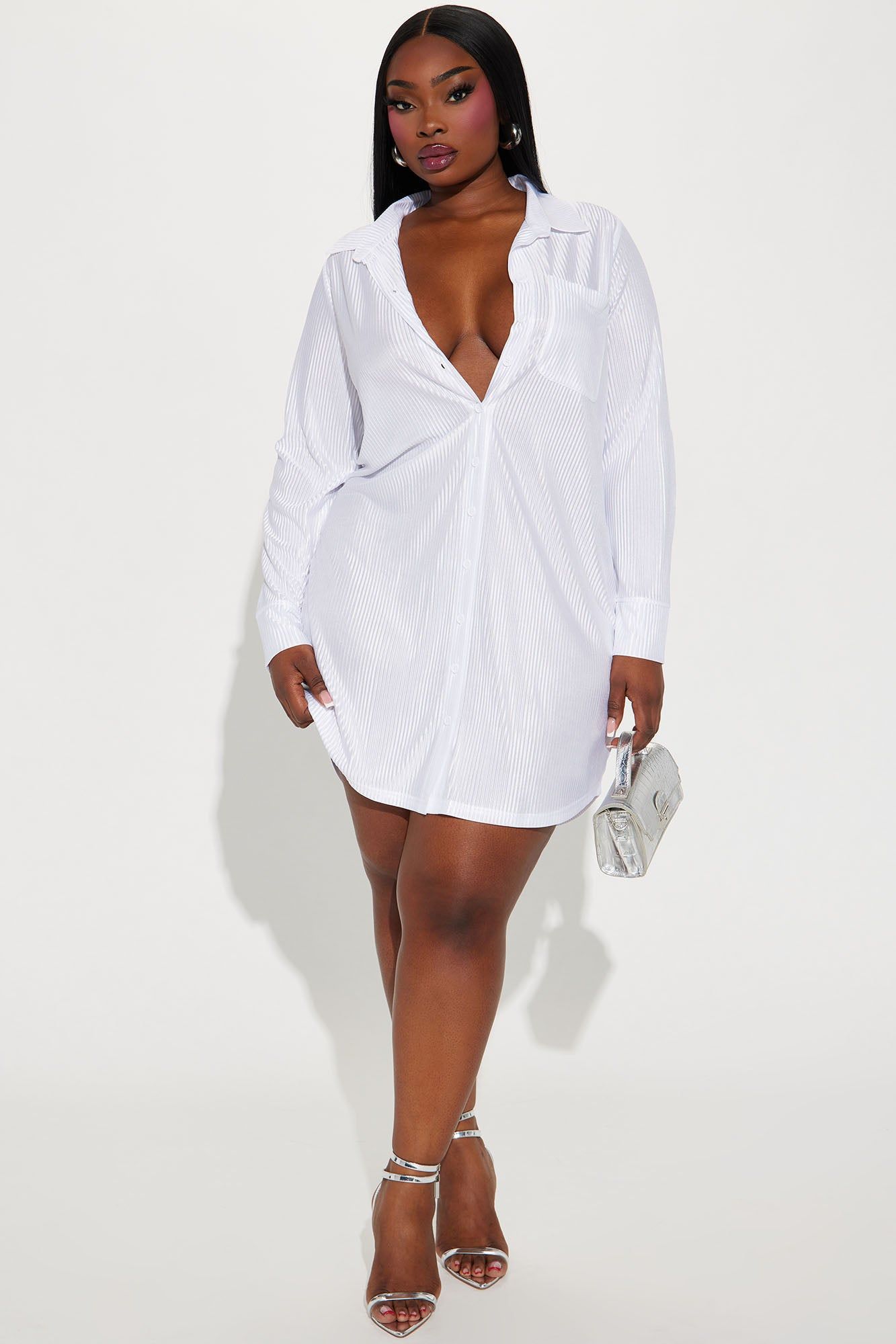 Lisa Plisse Shirt Dress - White sold by Fashion Nova product image thumbnail 4