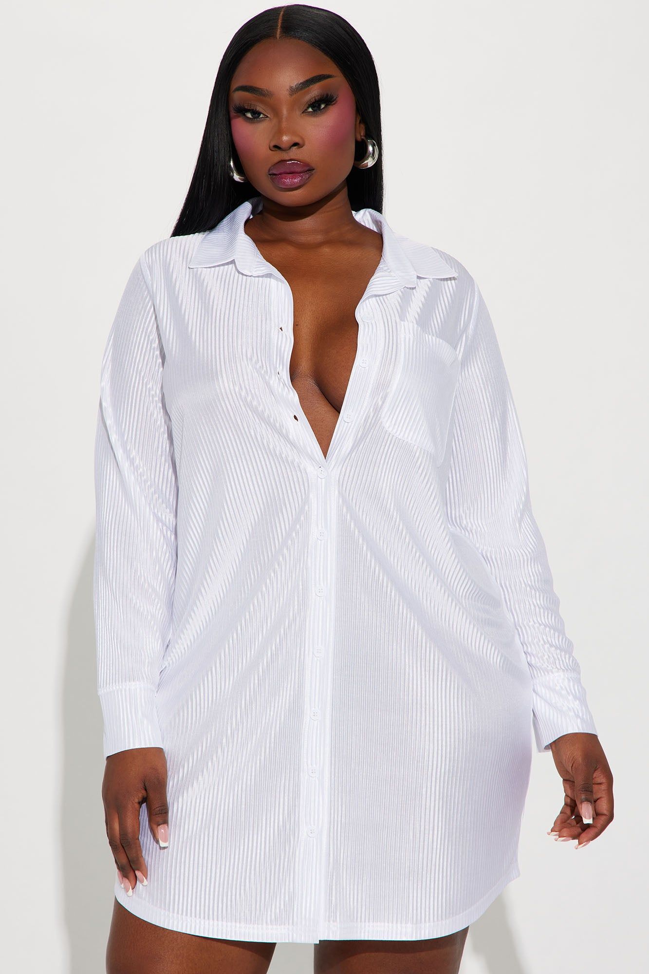 Lisa Plisse Shirt Dress - White sold by Fashion Nova product image thumbnail 5