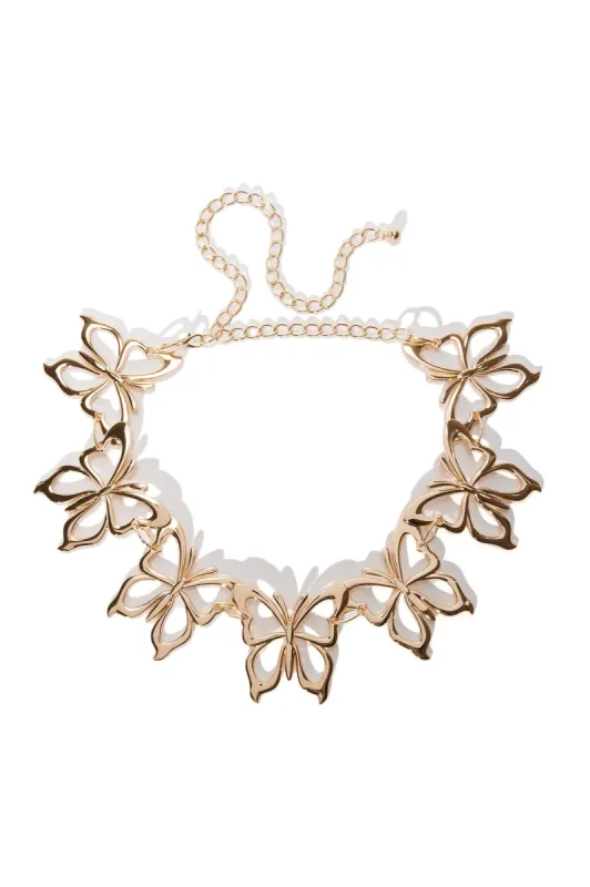 Butterflies World Chain Belt - Gold sold by Fashion Nova