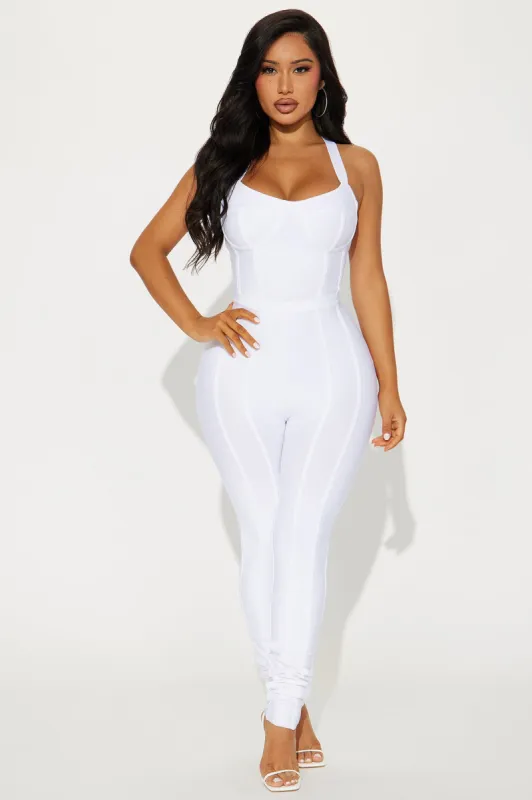 Pretty Problem Bandage Jumpsuit  - White sold by Fashion Nova