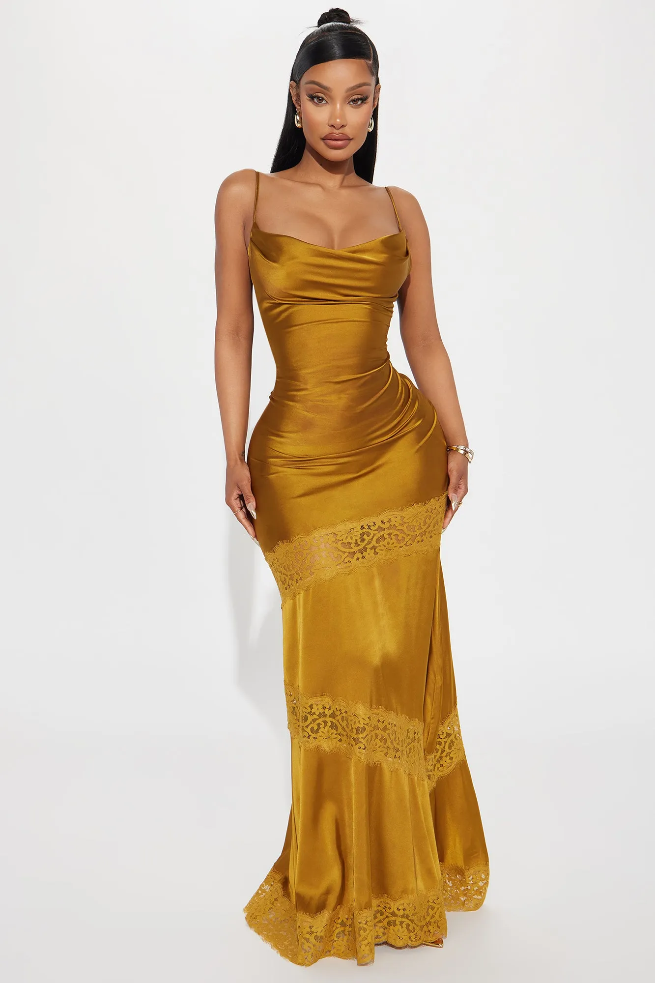 Inside Out Satin Maxi Dress - Gold sold by Fashion Nova