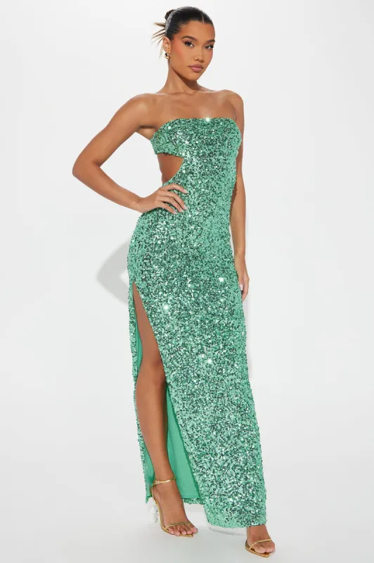 Arabella Cut Out Sequin Gown - Mint sold by Fashion Nova