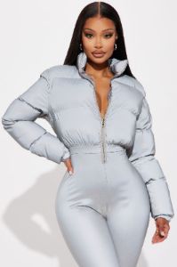 Hold Me Closer Reflective Jumpsuit - Silver sold by Fashion Nova