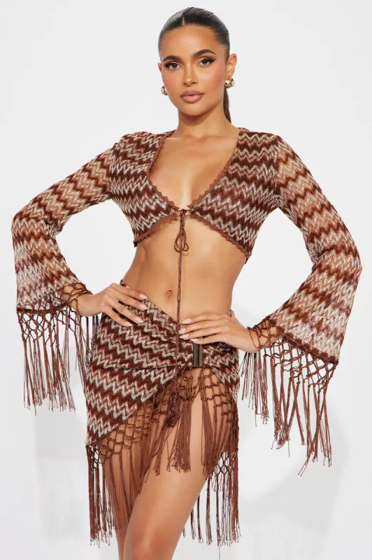 Pure Jealousy Crochet Skirt Set - Brown Combo sold by Fashion Nova
