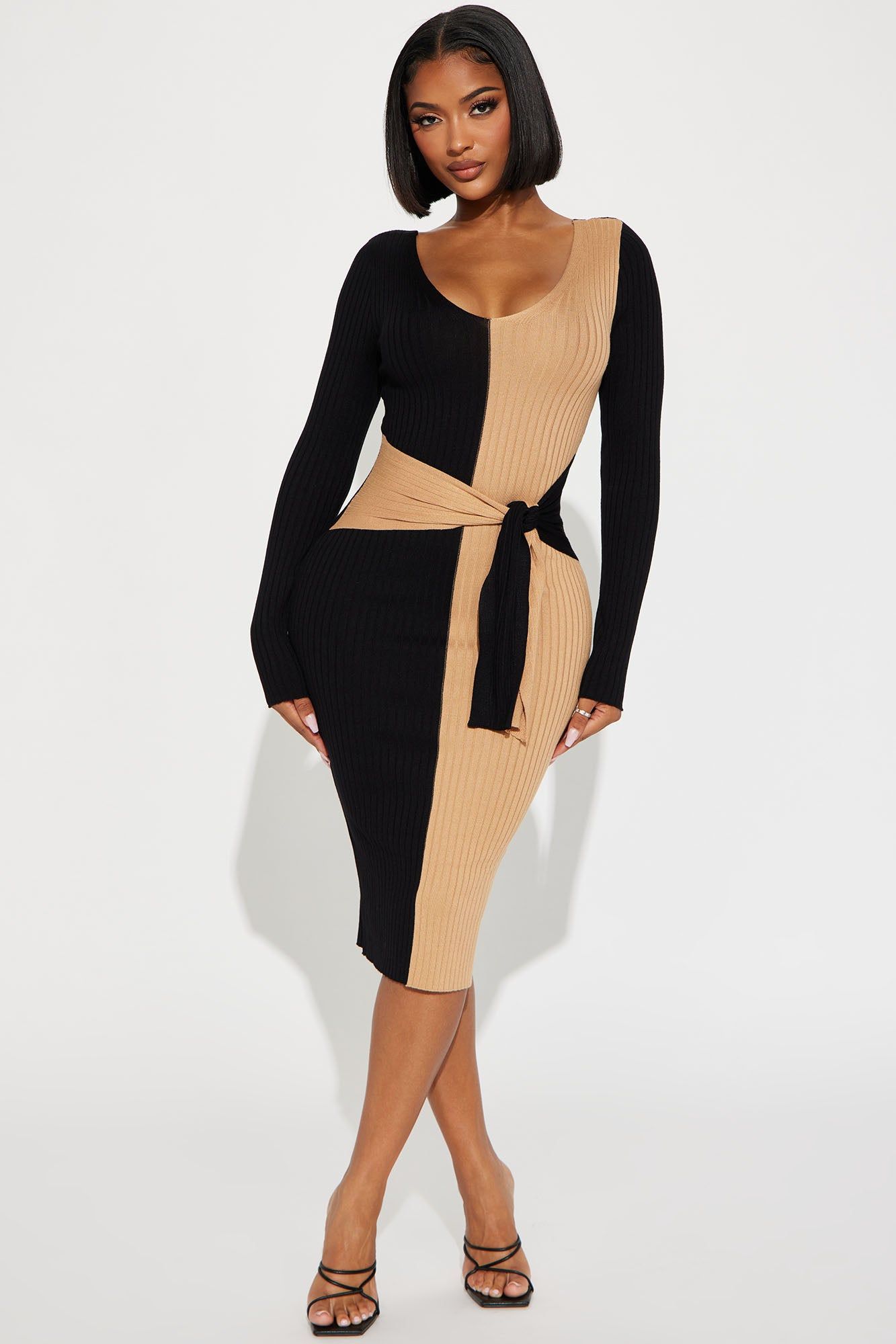 Karissa Sweater Midi Dress - Black/Brown sold by Fashion Nova