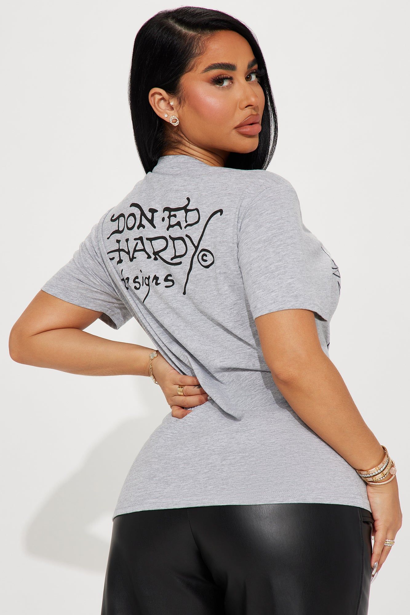 Ed Hardy Skull Rhinestone Tee - Heather Grey sold by Fashion Nova product image thumbnail 5