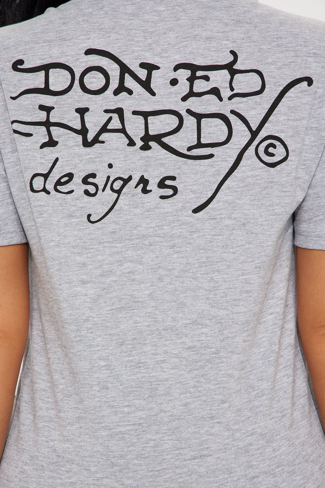 Ed Hardy Skull Rhinestone Tee - Heather Grey sold by Fashion Nova product image thumbnail 4