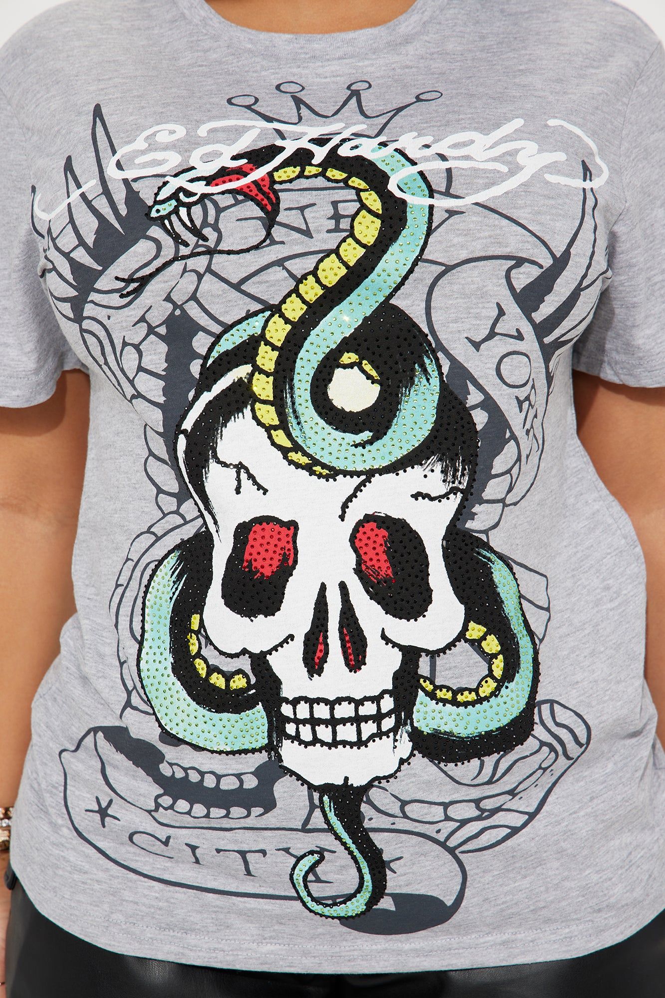 Ed Hardy Skull Rhinestone Tee - Heather Grey sold by Fashion Nova product image thumbnail 3