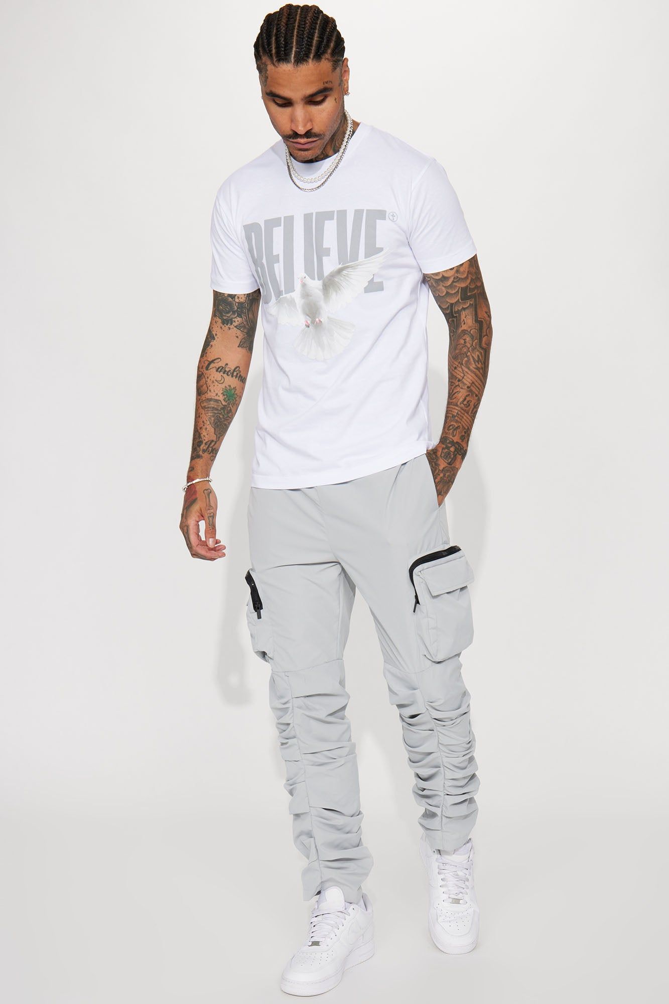 Stacked Ruched Nylon Cargo Pants - Grey sold by Fashion Nova product image thumbnail 3