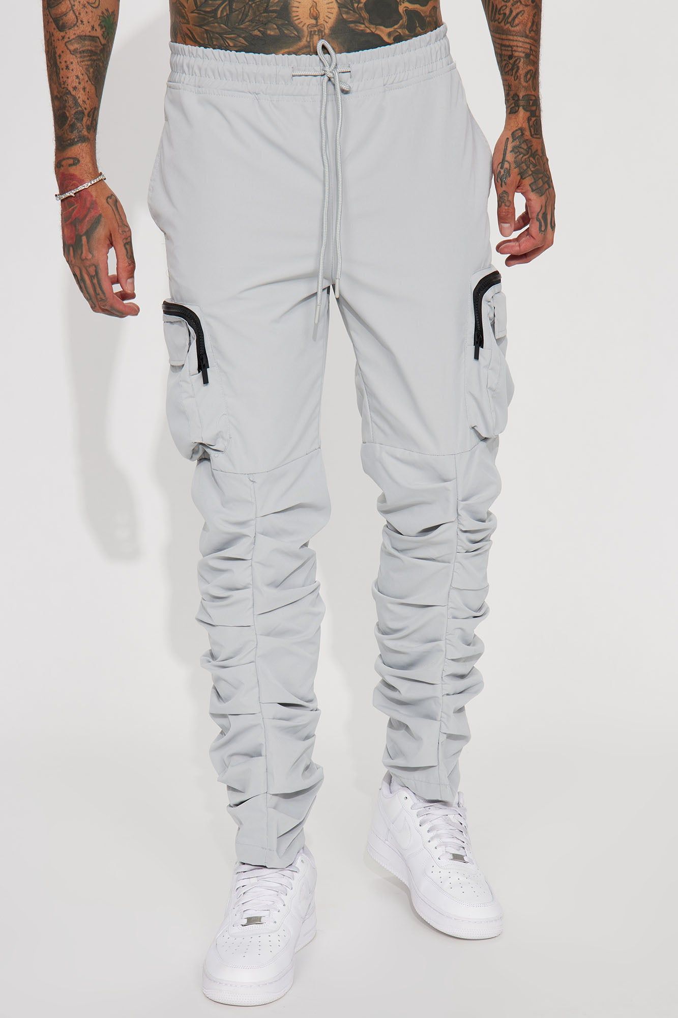 Stacked Ruched Nylon Cargo Pants - Grey sold by Fashion Nova product image thumbnail 5
