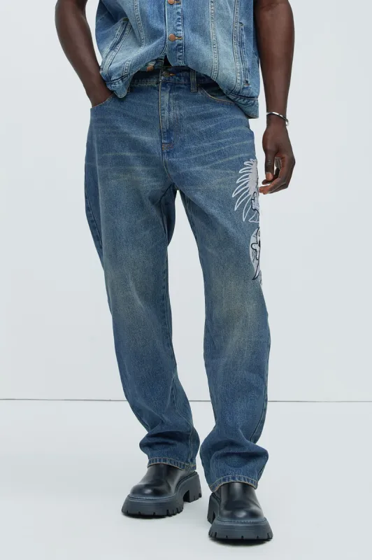 Ed Hardy Skull Baggy Jeans - Vintage Blue Wash sold by Fashion Nova