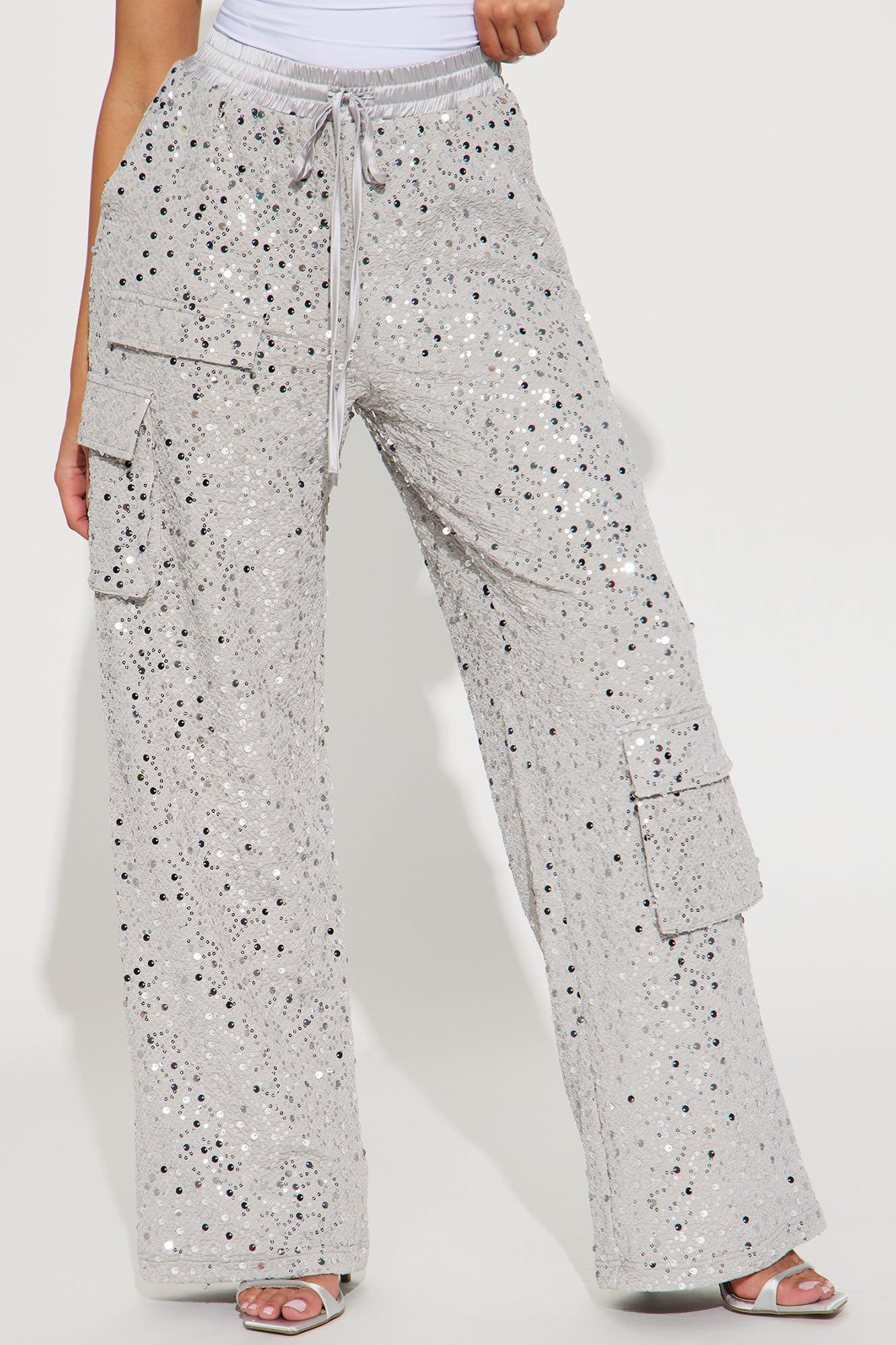 Cheer Up Sequin Cargo Pant - Grey sold by Fashion Nova product image thumbnail 2