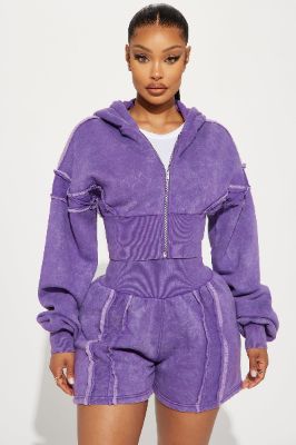 Kamaya Washed Cropped Fleece Hoodie - Purple sold by Fashion Nova