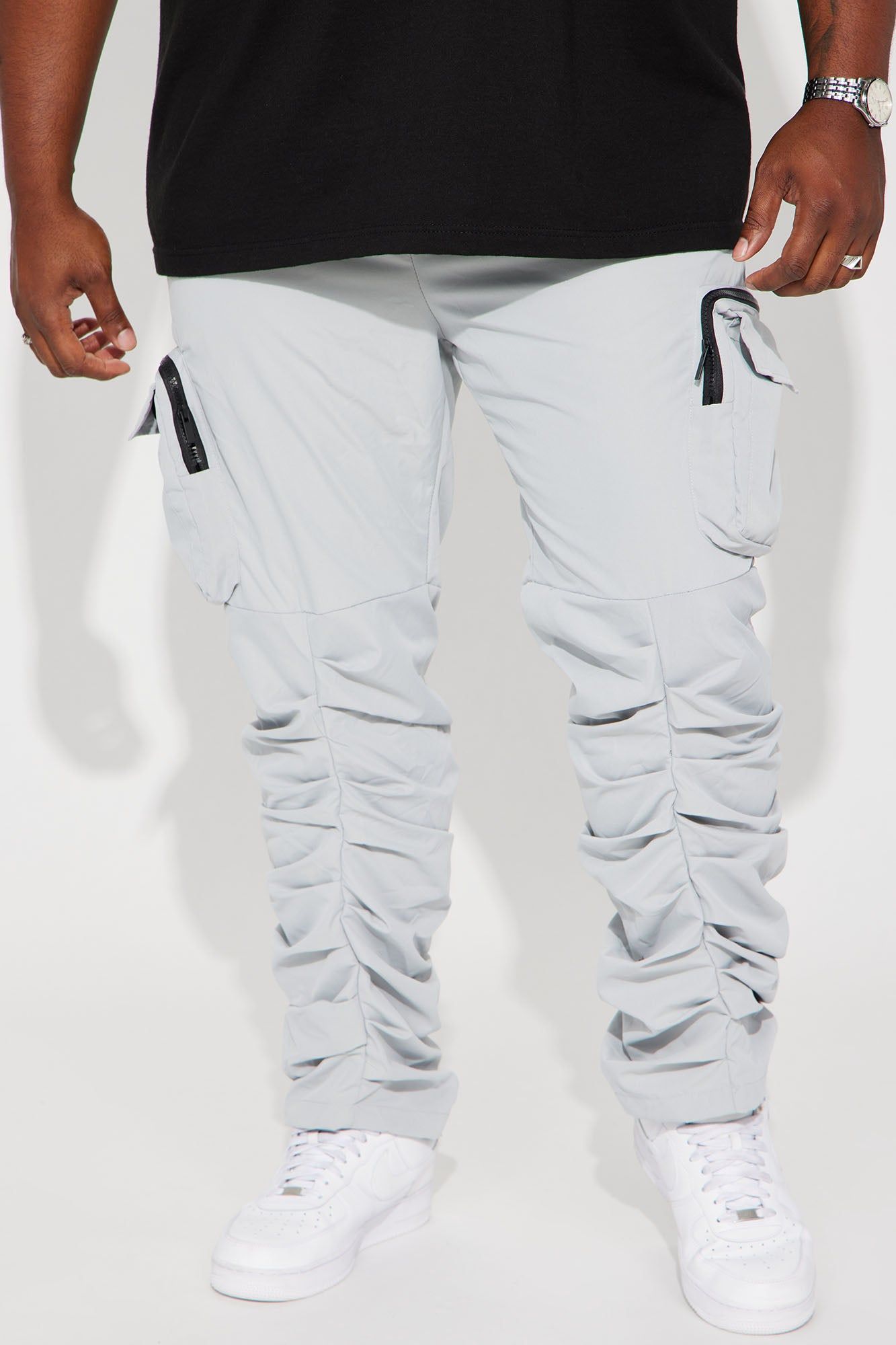 Stacked Ruched Nylon Cargo Pants - Grey sold by Fashion Nova product image thumbnail 2