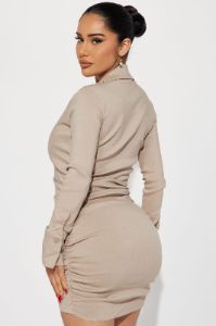Nicole Collared Shirt Mini Dress - Taupe sold by Fashion Nova