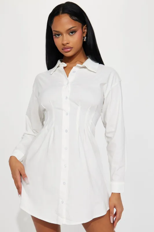 Madelyn Shirt Mini Dress - Off White made by Fashion Nova