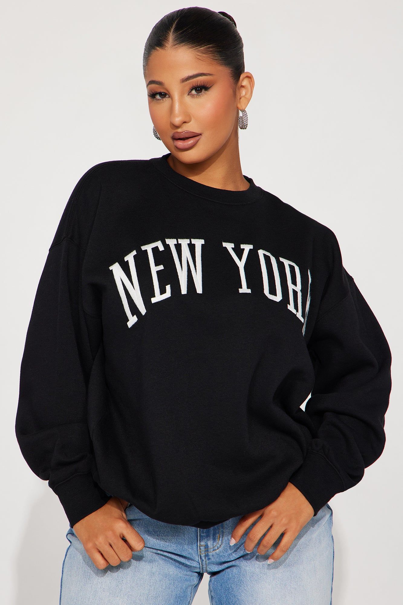 New York Embroidered Screen Sweatshirt - Black sold by Fashion Nova