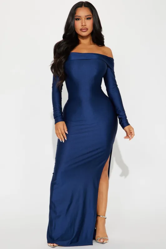 Carolina Off Shoulder Gown - Navy sold by Fashion Nova