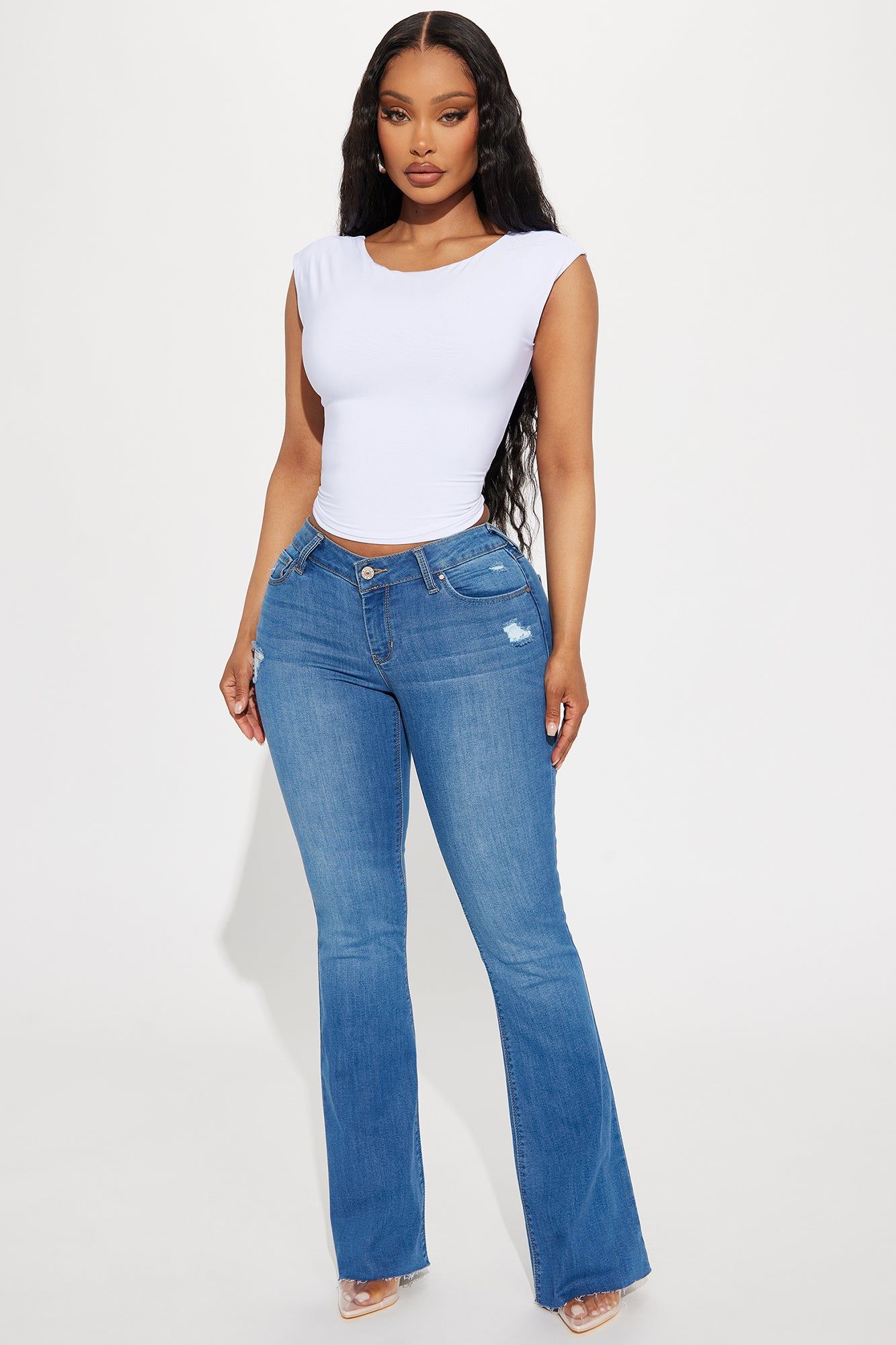 In The Headlines Stretch Flare Jeans - Dark Wash sold by Fashion Nova
