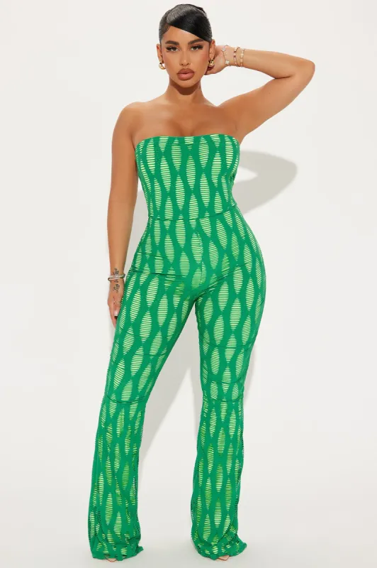 Catch A Wave Jumpsuit - Green/combo sold by Fashion Nova