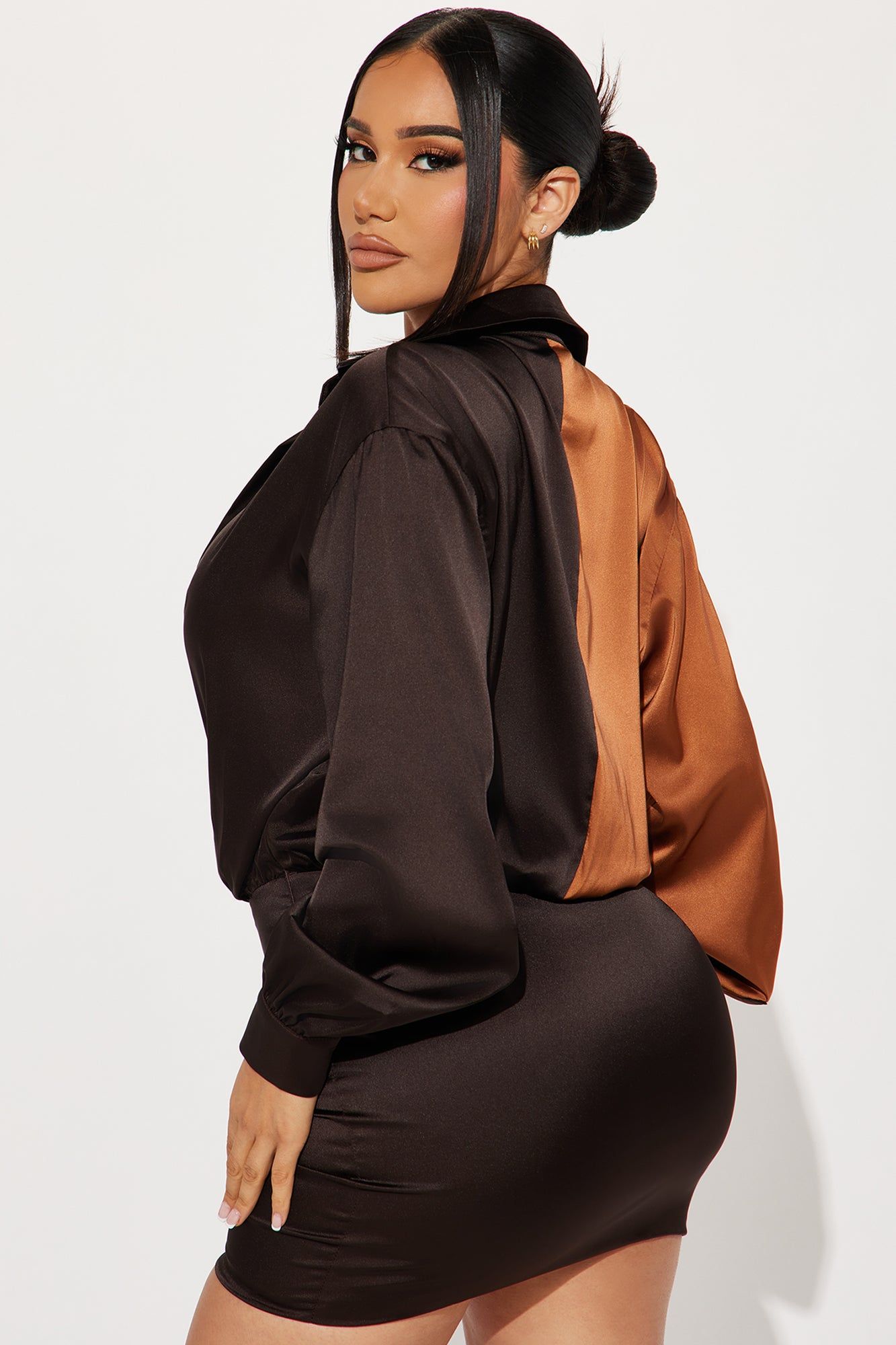 Aurora Mini Shirt Dress - Brown/combo sold by Fashion Nova product image thumbnail 3