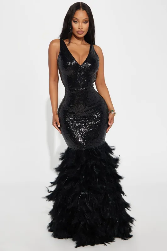 Danielle Feather Sequin Gown - Black sold by Fashion Nova