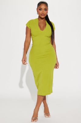 Liv Ruched Midi Dress - Lime sold by Fashion Nova