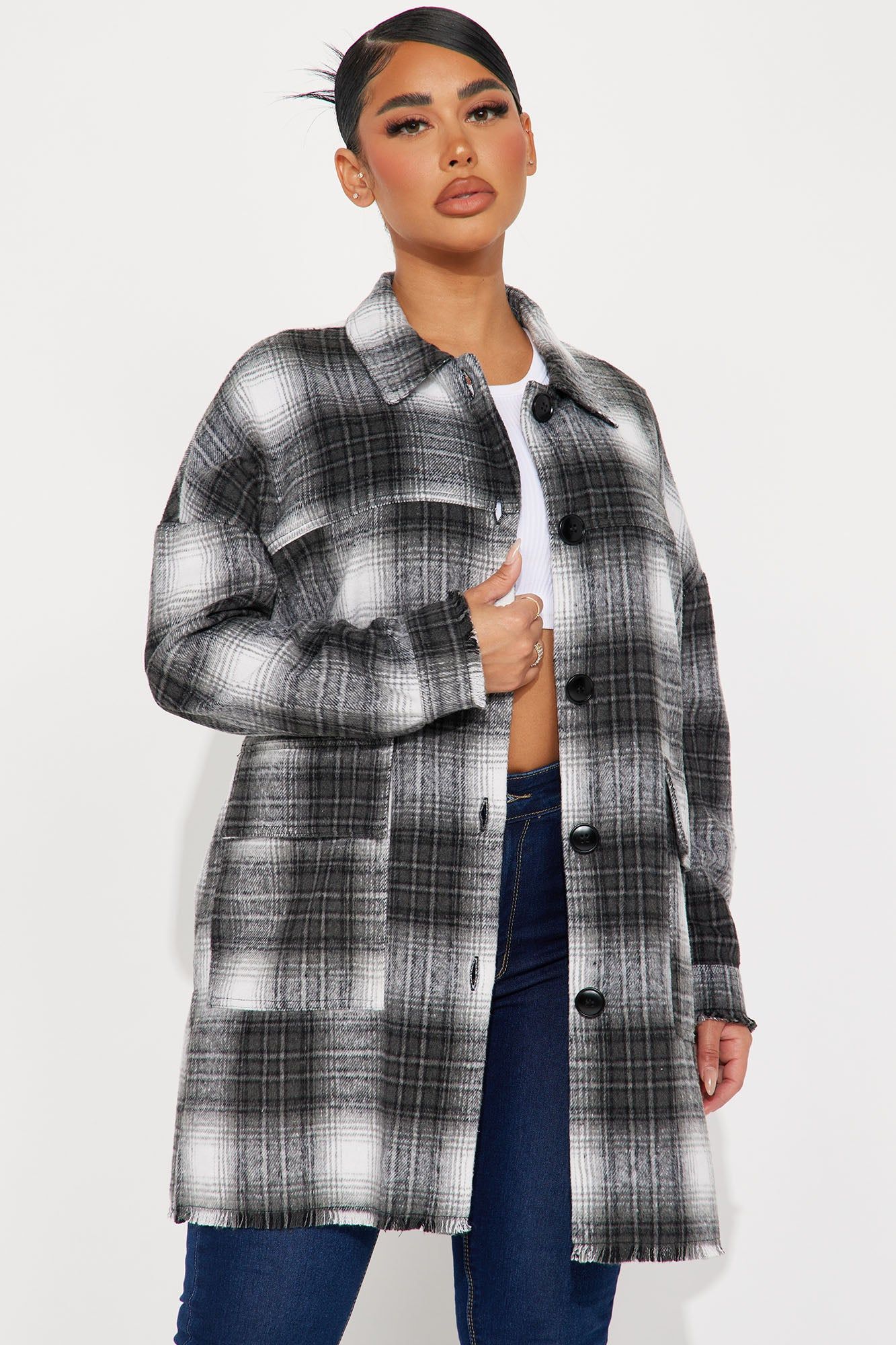 Hailey Shacket - Black sold by Fashion Nova