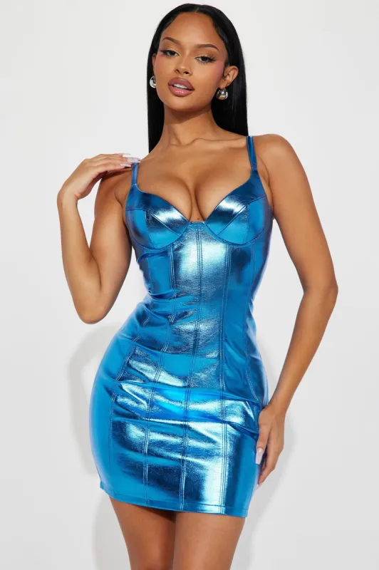 Star Gazzing Metallic Mini Dress - Blue sold by Fashion Nova