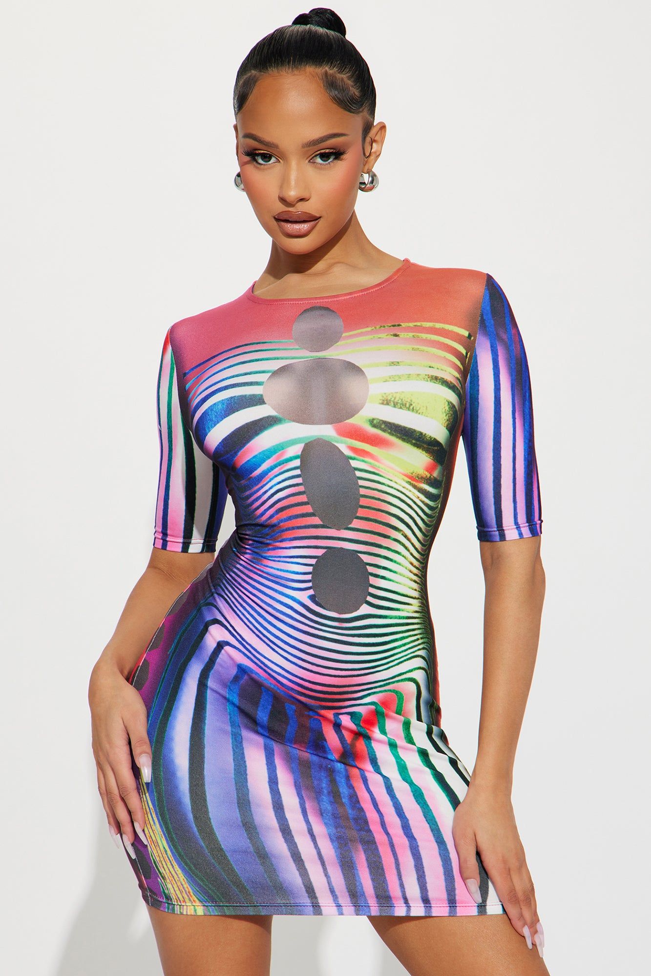 Major Body Heat Mini Dress - Purple/combo sold by Fashion Nova